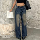 High Street Vibe Retro Distressed Straight-Leg Pants Loose  Slimming Wide Leg Denim Trousers
